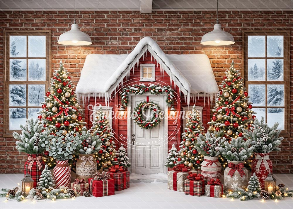 Avezano Indoor Brick Cabin Xmas Photography Background By Encanto Designer