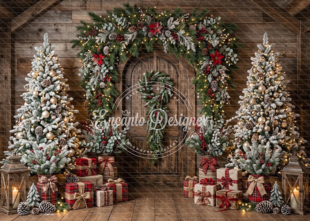 Avezano Rustic Wood Arch Xmas Photography Background By Encanto Designer