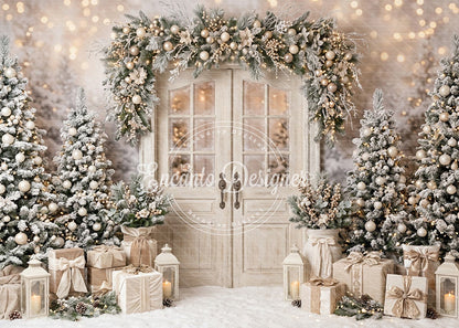 Avezano Neutral Cream Garland Christmas Photography Background By Encanto Designer