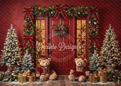Avezano Red Door Teddy Bear Xmas Photography Background By Encanto Designer