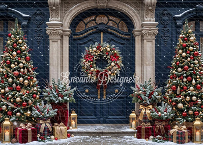 Avezano Dark Blue Classic Door Christmas Photography Background By Encanto Designer