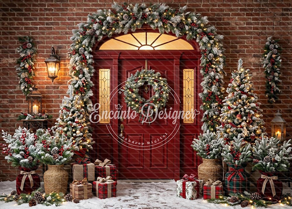 Avezano Red Brick Arch Christmas Photography Background By Encanto Designer