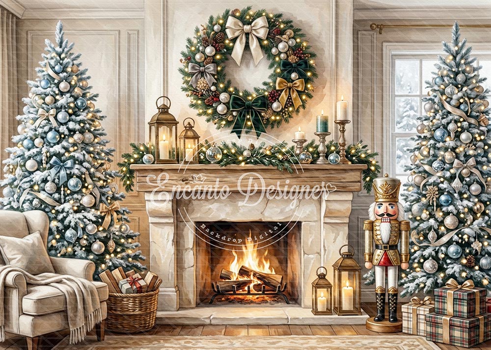 Avezano Stone Fireplace Nutcracker Xmas Photography Background By Encanto Designer