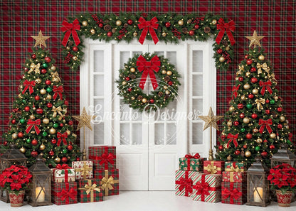 Avezano Plaid Gift Classic Xmas Door Photography Background By Encanto Designer