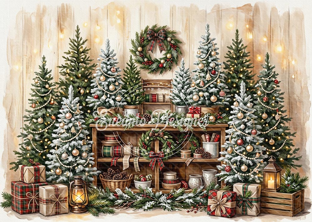 Avezano Watercolor Pine Shelf Christmas Photography Background By Encanto Designer