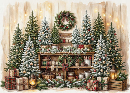 Avezano Watercolor Pine Shelf Christmas Photography Background By Encanto Designer