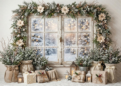 Avezano Neutral Floral Rustic Window Xmas Photography Background By Encanto Designer