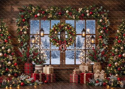 Avezano Wood Window Plaid Gift Christmas Photography Background By Encanto Designer