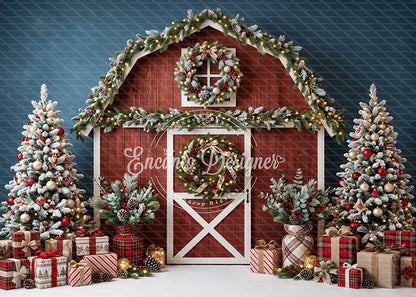 Avezano Red Plaid Red Barn Christmas Photography Background By Encanto Designer