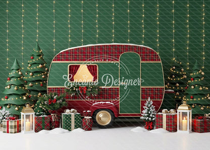 Avezano Green Plaid Camper Xmas Photography Background By Encanto Designer