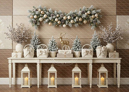Avezano Cream Deer Table Christmas Photography Background By Encanto Designer