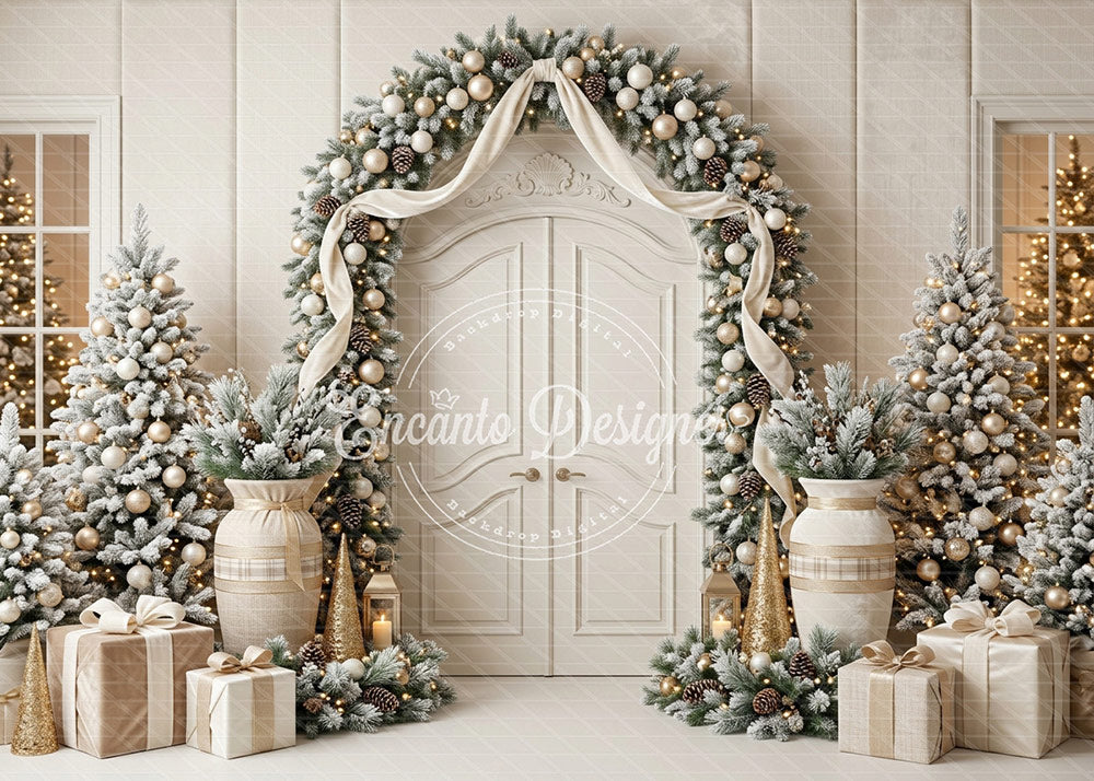 Avezano Ivory Ribbon Arch Door Xmas Photography Background By Encanto Designer