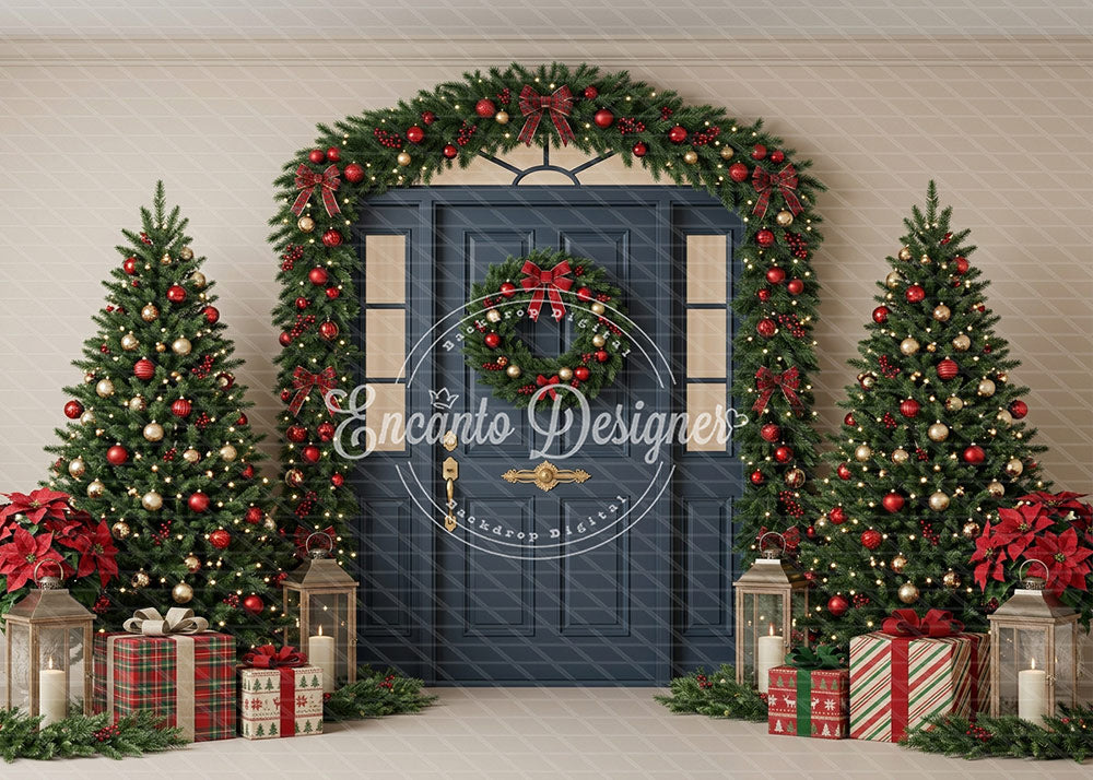 Avezano Dark Blue Classic Door Xmas Photography Background By Encanto Designer