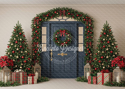 Avezano Dark Blue Classic Door Xmas Photography Background By Encanto Designer