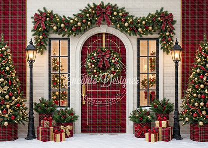 Avezano Plaid Arch Street Lamp Christmas Photography Background By Encanto Designer