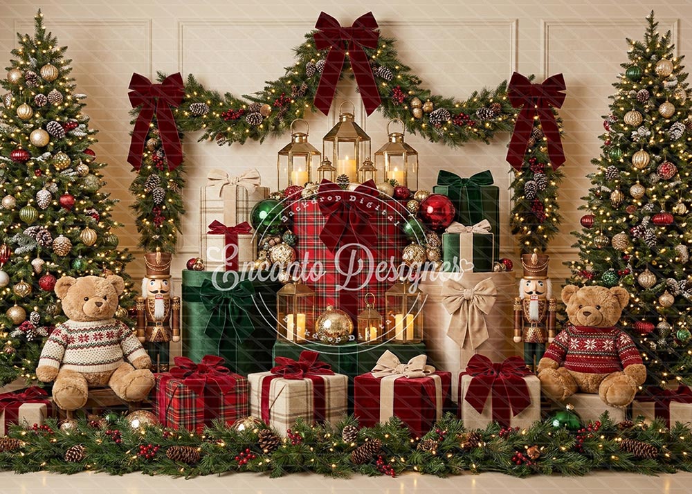 Avezano Teddy Nutcracker Bow Christmas Photography Background By Encanto Designer