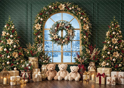 Avezano Gold Poinsettia Window Arch Xmas Photography Background By Encanto Designer