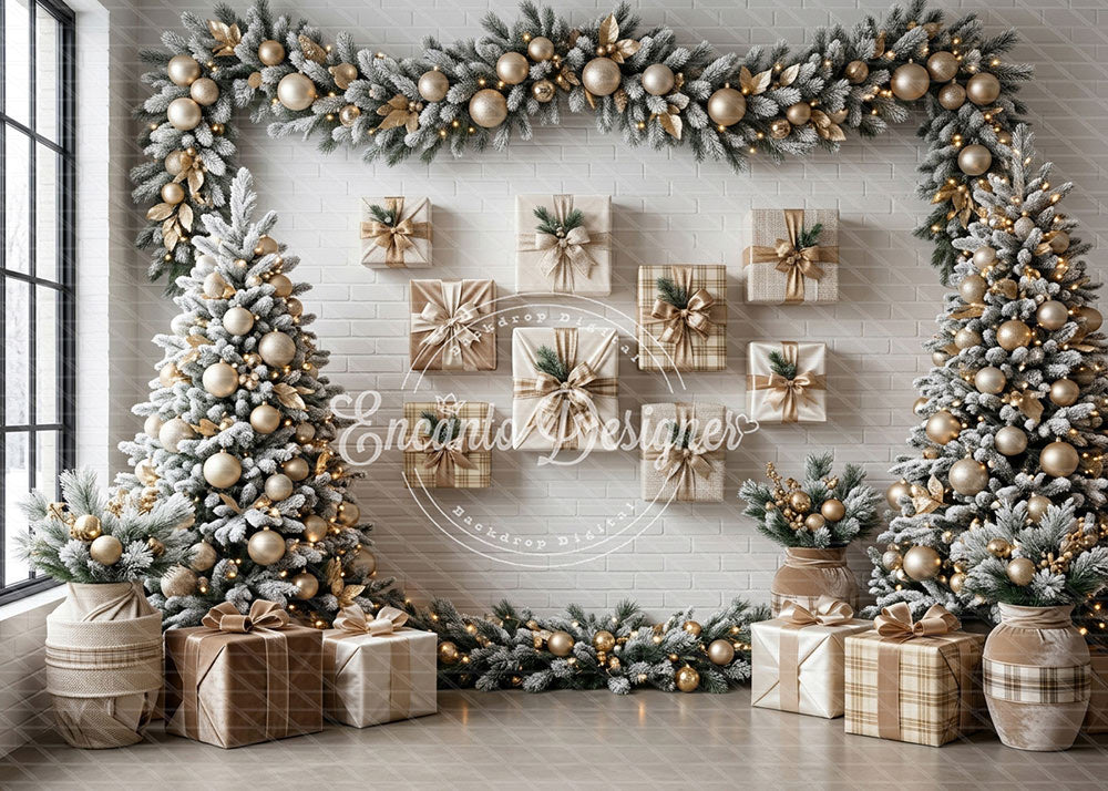 Avezano Neutral Gold Brick Wall Christmas Photography Background By Encanto Designer
