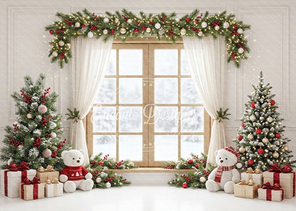 Avezano White Curtain Teddy Window Xmas Photography Background By Encanto Designer
