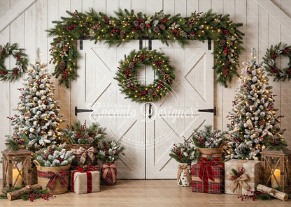 Avezano Red Berry White Barn Christmas Photography Background By Encanto Designer