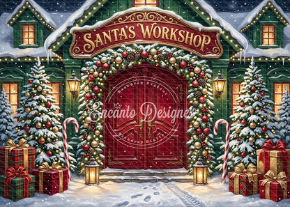 Avezano Santa Workshop Candy Cane Xmas Photography Background By Encanto Designer