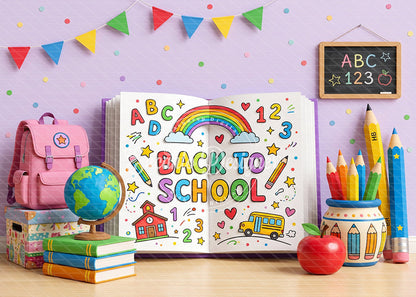 Avezano Open Book Rainbow School Photography Background By Encanto Designer