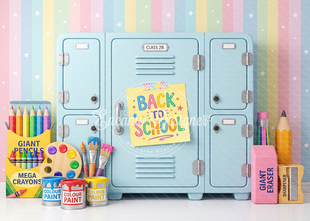 Avezano Blue Locker Pastel School Photography Background By Encanto Designer