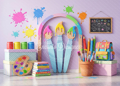 Avezano Three Big Paintbrush Arch Back to School Photography Background By Encanto Designer