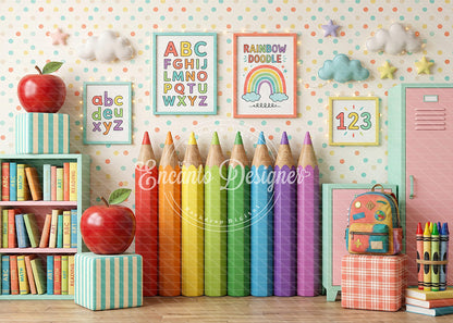 Avezano Pastel ABC Polka Dot School Photography Background By Encanto Designer