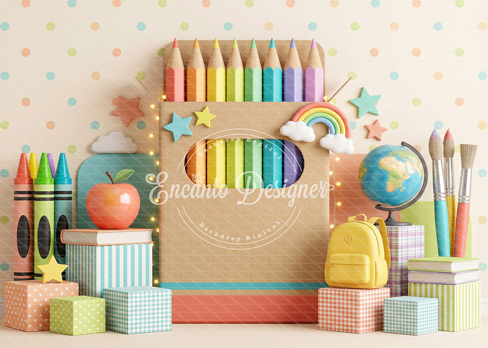 Avezano Kraft Crayon Box Apple School Photography Background By Encanto Designer