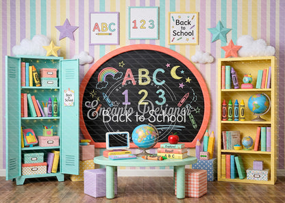 Avezano Round Chalkboard Locker ABC Photography Background By Encanto Designer