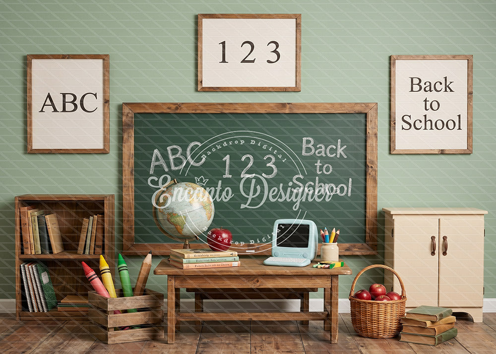 Avezano Vintage Chalkboard ABC Classroom Photography Background By Encanto Designer