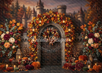 Avezano Castle Wooden Door Autumn Photography Background By Encanto Designer