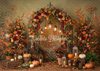 Avezano Wrought Iron Floral Arch Pumpkin Photography Background By Encanto Designer