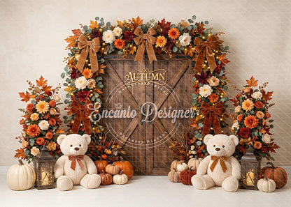 Avezano Wood Barn Bear Autumn Bow Photography Background By Encanto Designer