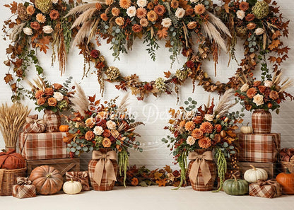 Avezano Plaid Vase White Brick Fall Photography Background By Encanto Designer