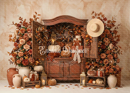 Avezano Rustic Cabinet Rose Autumn Photography Background By Encanto Designer
