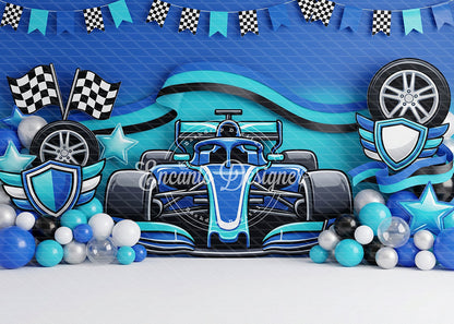 Avezano Blue Race Car Party Photography Background By Encanto Designer