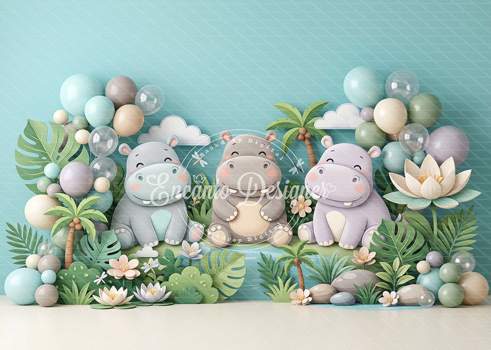 Avezano Jungle Hippo Balloon Photography Background By Encanto Designer