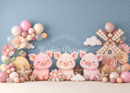 Avezano Farm Pig Windmill Photography Background By Encanto Designer