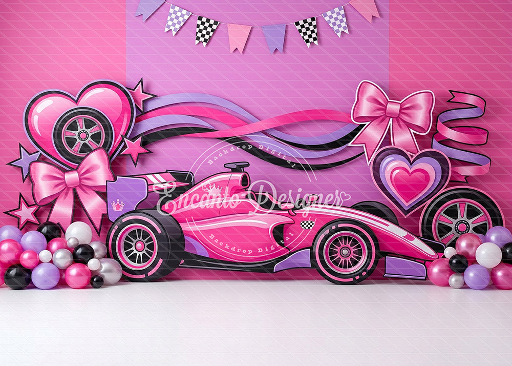 Avezano Pink Racing Car Party Photography Background By Encanto Designer