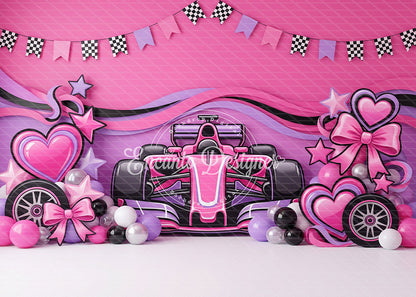 Avezano Pink Race Car Heart Photography Background By Encanto Designer