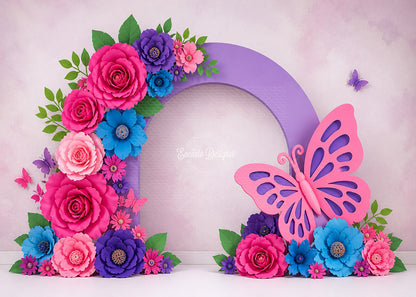 Avezano Pink Butterfly Floral Arch Photography Background By Encanto Designer