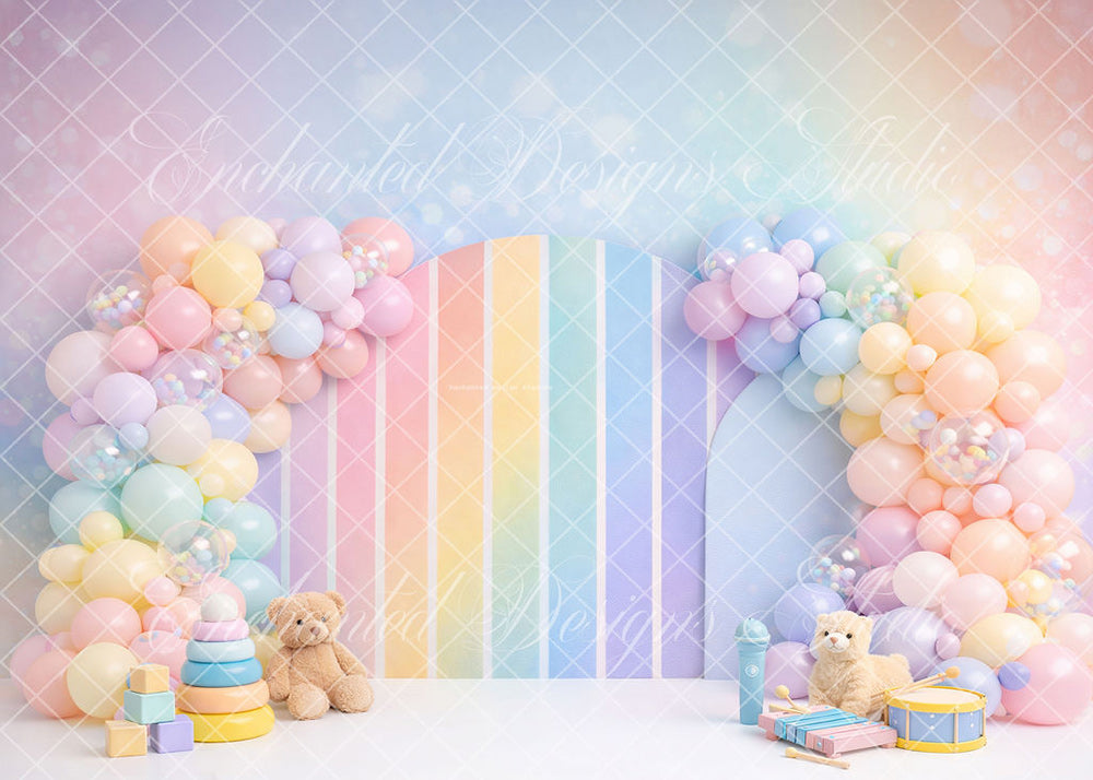 Avezano Pastel Rainbow Balloon Backdrop Designed By Enchanted Design Studio