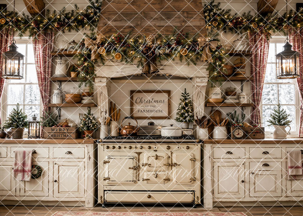 Avezano Christmas Farmhouse Kitchen Backdrop Designed By Enchanted Design Studio