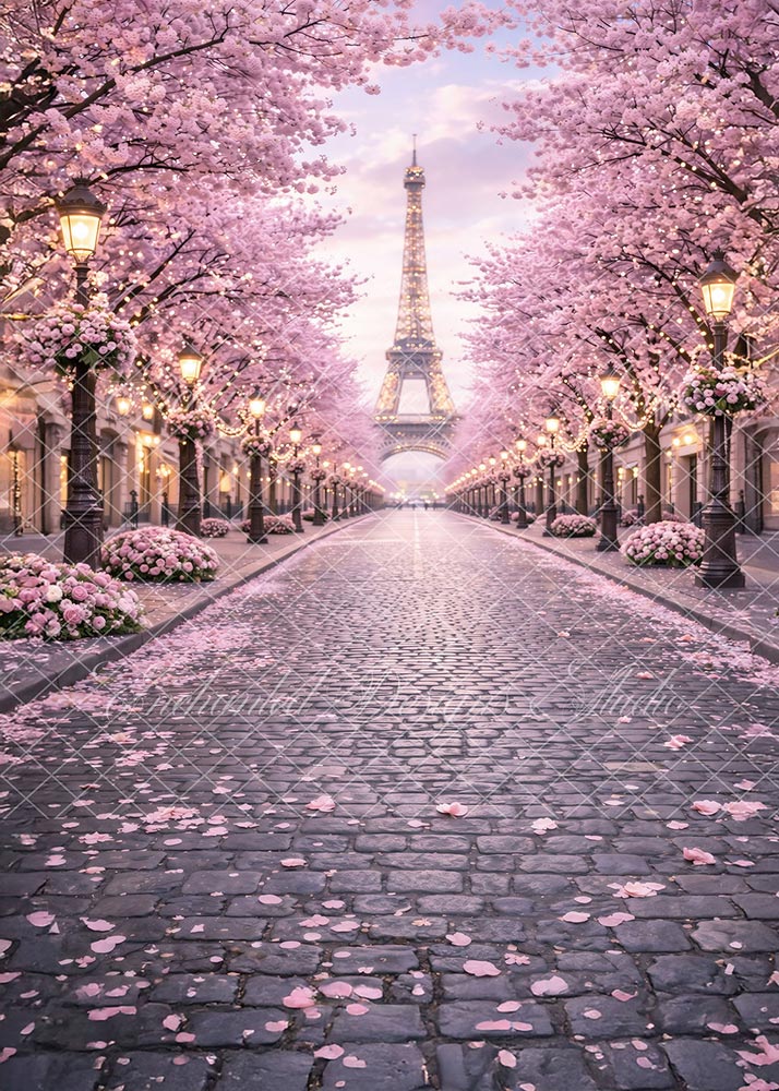 Avezano Paris Cherry Blossom Street With Floor Backdrop Designed By Enchanted Design Studio