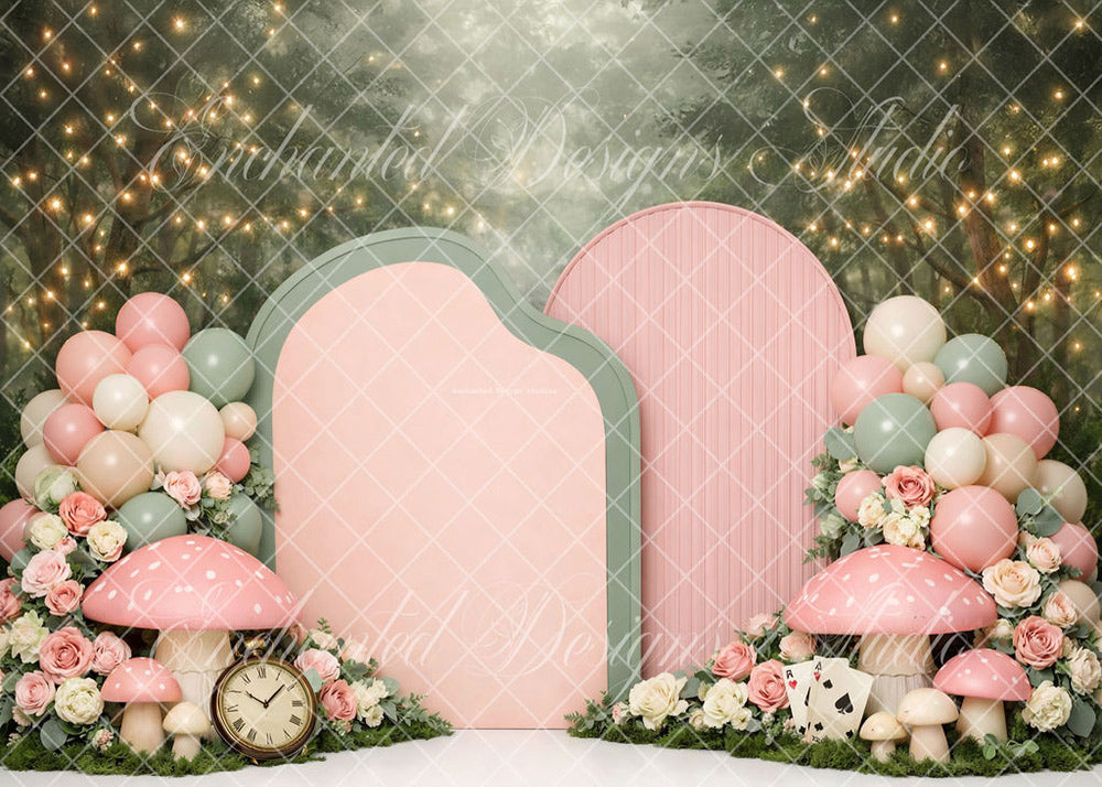 Avezano Pastel Mushroom Forest Backdrop Designed By Enchanted Design Studio