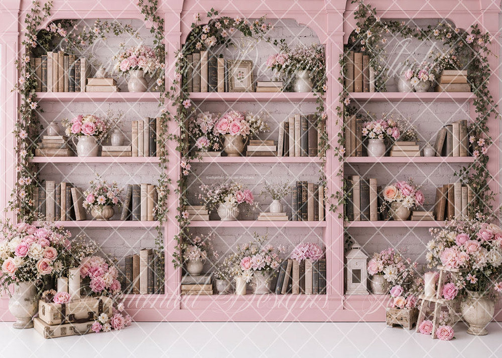 Avezano Pink Floral Bookshelf Backdrop Designed By Enchanted Design Studio