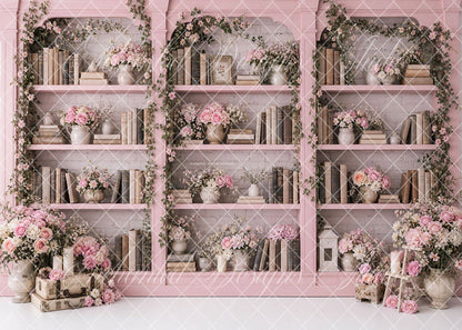 Avezano Pink Floral Bookshelf Backdrop Designed By Enchanted Design Studio