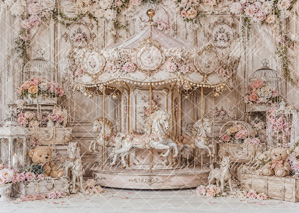 Avezano Vintage Floral Carousel Backdrop Designed By Enchanted Design Studio